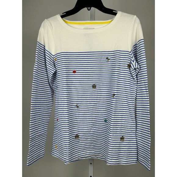 Joules Women's Harbour Embroidered Long Sleeve T-Shirt, Bees Stripe Embroidery 6 - Picture 2 of 12